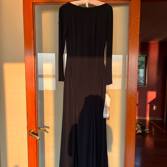Mac Duggal Womens Navy Bateau Neck Cowl Back Flare Evening Dress Gown NWT - Picture 4 of 11